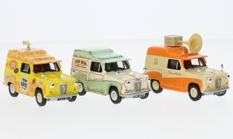Set of three cars: Austin A35 Van, RHD, Wallace & Gromit, Collection: Cheese Please!, Top Bun and Spick & Span Mobile